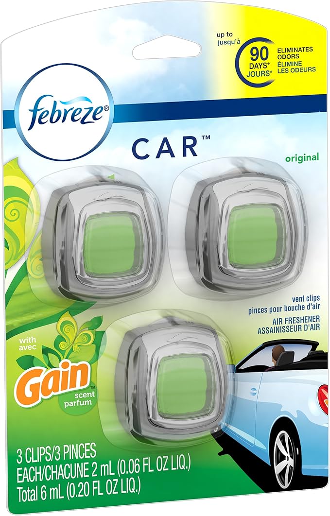 Febreze Car Vent Clip Air Freshener, Gain Original, 0.037 Pound