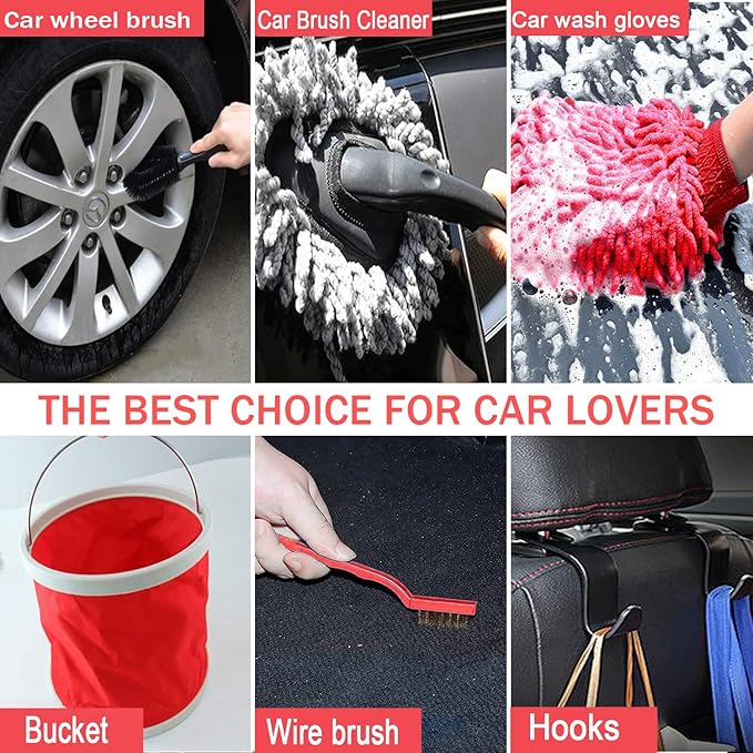 LIANXIN Car Wash Kit - Car Cleaning Kit,Car Wash Kit with Foam Gun, Microfiber Sponge and Towels,Tire Brush, Collapsible Bucket,Car Wash Foam Gun