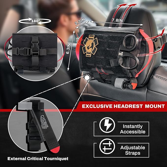 RHINO RESCUE Car Tactical IFAK Trauma Kit with C-A-T Tourniquet, First Aid Kits for Vehicles, Molle Pouch for Military, Combat, Car, Van, ATV