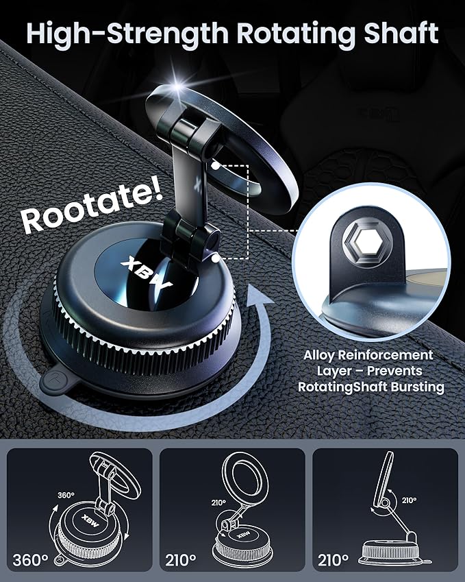 for Magsafe Car Mount [with Magnetic Clip] 2-in-1 Universal Suction Phone Mount for Dashboard 360° Windshield Car Phone Holder for Car for iPhone 17 16 15 Pro Max Samsung Galaxy S25 Android Cell