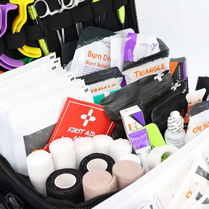 Lightning X Products Lightning X Mid-Sized First Responder EMT Bag | LXMB25 Fully Stocked w/ 240+ Aid, EMS & Trauma Supplies - Black