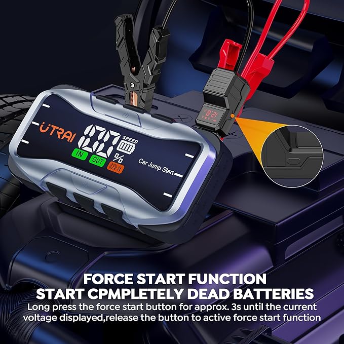 UTRAI 8000A Portable Car Jump Starter, 12V Battery Jumper for All Gas & 12L Diesel Engines, 27000mAh Jump Box with 65W USB-C Fast Charging, 2 USB & DC Output Jump Pack, 600LM LED Flashlight