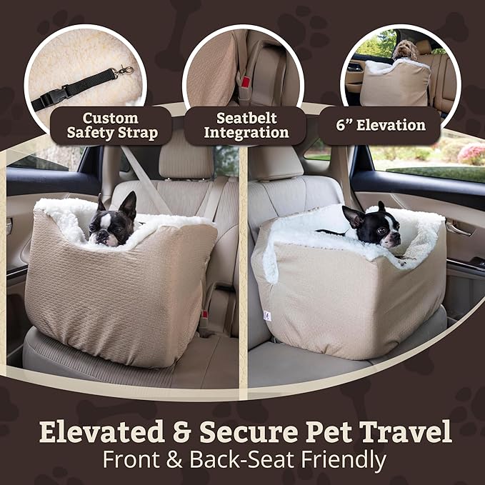 Snoozer Dog Car Seat: Lookout I Dog Booster Car Seat for Pets up to 25lbs, Helps Alleviate Travel Sickness & Fear for Dogs, Removable Washable Cover – Birch Diamond, Size Medium