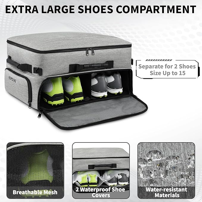 Extra Large Golf Trunk Organizer, Golf Gifts for Men Golfers, 20"x 14"x 10" 2 Layer Golf Trunk Organizer for Car, Water-resistant with Ventilated Compartment for 2 Pair Shoes and More Golf Accessories