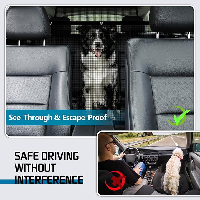 Car Dog Barrier Net,Dog Car Divider with Adjustable Ropes and Hooks One-Piece Design Mesh Fence Universal for Most Cars, SUVs, Pickups, Trucks and Vans (45x21 Inches)