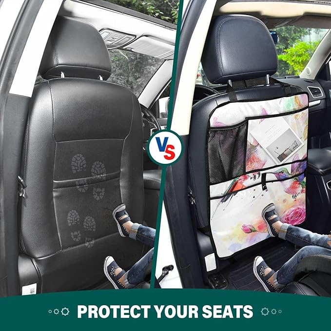 Watercolor Red Hummingbird 2 Pack Backseat Car Organizer with Storage Pockets Seat Back Organizers for Kids Kick Mats Backseat Protector Automotive