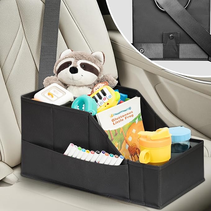 Easi Foldable Car Seat Organizer With 12 Storage Compartments 2 Metal Cup Holders, 1 Pack Back Seat Car Organizer For Car Accessories, Front Seat organizer For SUV Truck Van Sedans, BLK