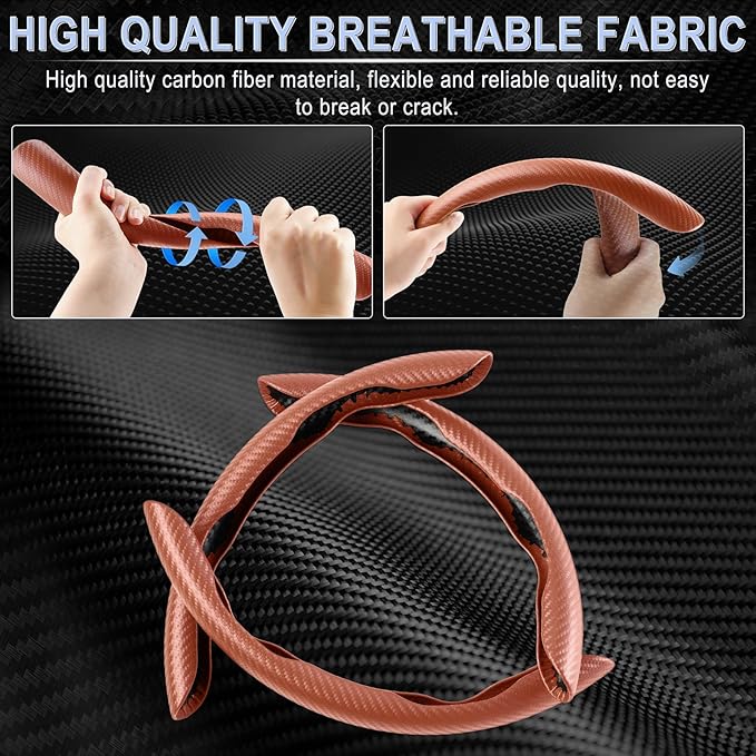 Amiss 3pcs Carbon Fiber Anti-Skid Steering Wheel Cover, Waterproof & Segmented Butterfly Design, Universal 99% Vehicle Wheel Cover Protector, Car Interior Accessories (Champagne-3pcs)