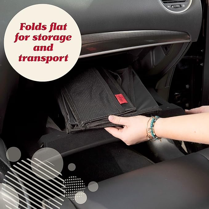 Lusso Gear 9-Compartment Car Seat Organizer with Cup Holders - For Front, Back, Passenger Seats, Truck and Van (Black w Red Stitch)