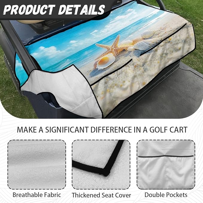Universal Golf Cart Seat Cover with 4 Pockets Soft Golf Cart Seat Towel Blanket Fits 2-Seat Golf Carts