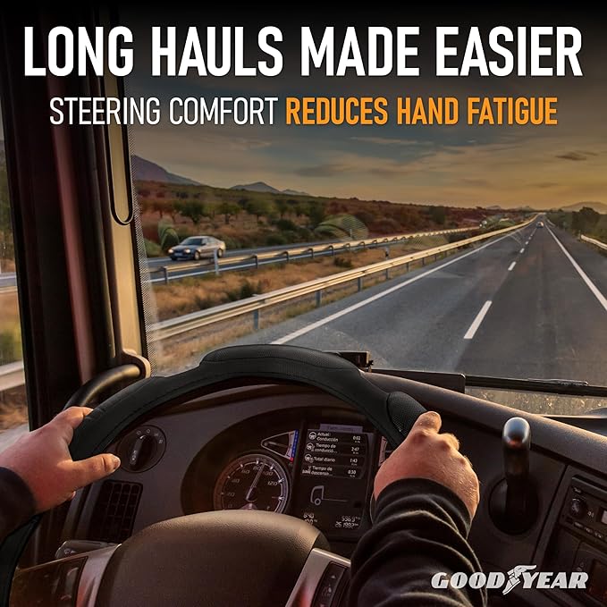 Goodyear Bus and Truck Steering Wheel Cover (18 INCHES) – Semi Truck, Vegan Leather Grip, Non-Slip, Comfortable, Heavy-Duty Protection Steering Wheel Cover