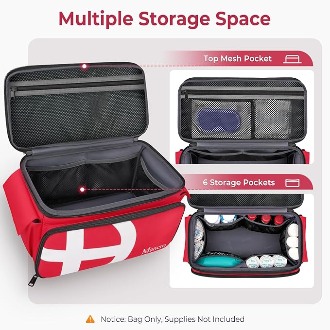 Mancro First Aid Bags Empty, Medical Travel Bag with Multi Pockets, Pill Bottle Organizer for Travel, Home Storage, Trauma Bag for EMT, Nurses, Doctor, Emergency Bag for Medicine, Medical Supplies