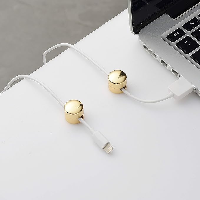 BRIGHTTIA Cable Clips - Premium Brass Cord Management for Home, Office & Car - Multipurpose Wire Holder Organizer - Sleek & Durable Design - Ideal Gift for Men, Women & Students - 4-Pack (Gold)