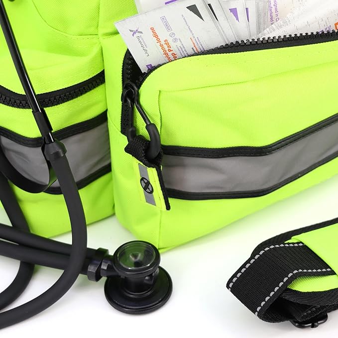 Lightning X Mid-Sized First Responder EMT Bag | LXMB25 | Fully Stocked w/ 240+ First Aid, EMS & Trauma Supplies - Fluorescent Yellow