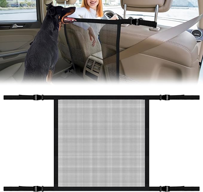 Dog Car Barrier Net,Adjustable Mesh Fence with Ropes & Hooks One-Piece Design Universal for Cars, SUVs, Pickups, Trucks and Vans (21x21 Inches)
