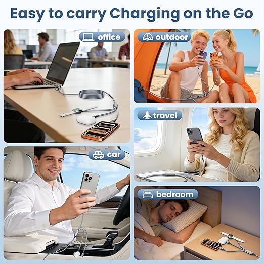 Travel Essentials,3 in 2 Multi Charging Cable for iWatch Charger/IP/USB C,Braided USB A/C Cable Designed for Multiple Devices,Compatible with iWatch Ultra/SE/11-1 & iPhone 17-11,Gray(2Pack-5FT)