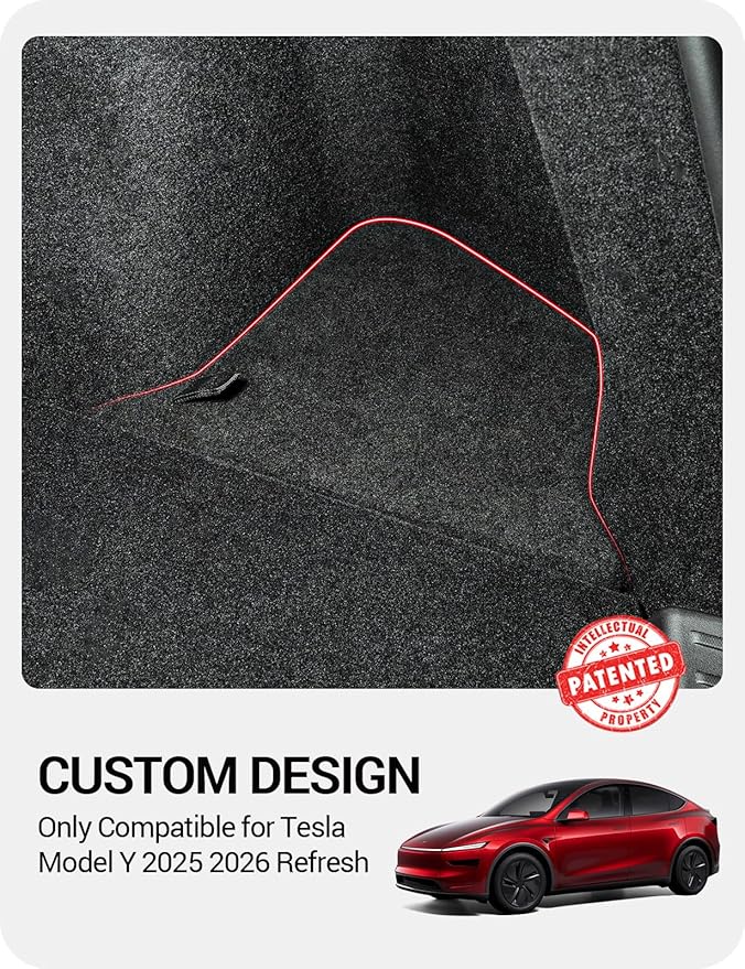 BASENOR 2025 2026 Tesla Model Y Trunk Storage Bins, (Proprietary Design) Trunk Organizer with Carpeted Lid, Rear Trunk Side Storage Box for Model Y Juniper Interior Accessories