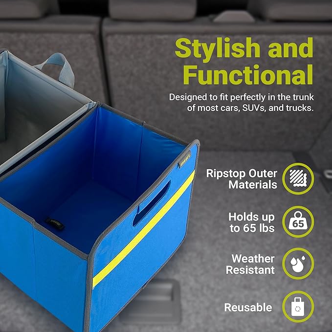 meori Collapsible Trunk Organizer for Car with Party Bowl for Tailgating, Road Trips, Car Camping, 2 Compartments