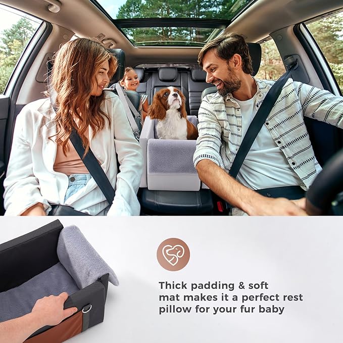 Avont Dog Car Seat for Small Dogs, Anti-Anxiety Center Console Booster Seat with Safety Straps, Soft Padded Travel Seat for Small Dogs & Cats up to 8 lbs -Light Grey
