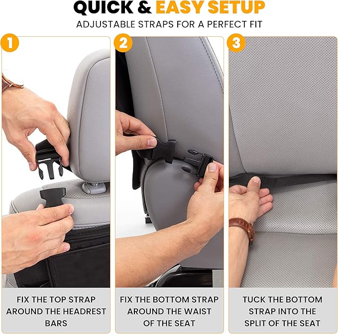 EcoNour Car Back Seat Organizer & Kick Mat Protector 2 Pack – Waterproof Car Seat Back Protectors for Kids with Storage Pockets, Backseat Cover for Dirt, Mud & Scratch Protection, Travel Accessories