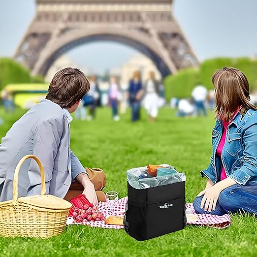 Big Ant Car Trash Can with Lid - 2.5 Gal 100% Leak-Proof Automotive Garbage Bag with Storage Pockets - Waterproof Travel Cooler & Organization Accessories for Family Road Trips and Daily Commute