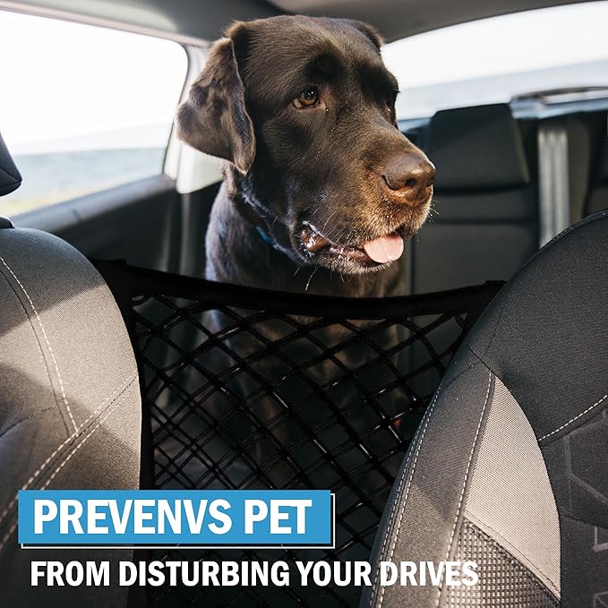 Dog Barrier for Car Back Seat, Stretchable Pet Net Barrier for SUV & Truck, Universal Fit, Easy Install, Keeps Dogs & Kids Safe