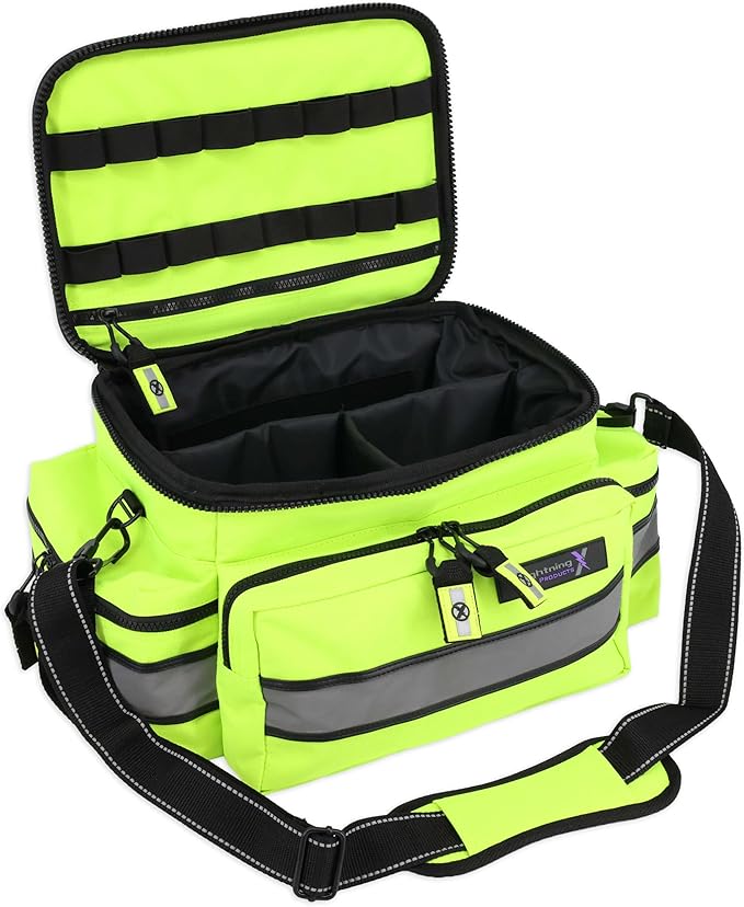 Lightning X Mid-Sized First Responder EMT Bag | LXMB25 | Fully Stocked w/ 240+ First Aid, EMS & Trauma Supplies - Fluorescent Yellow