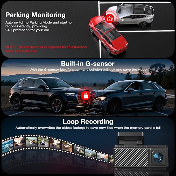 4K+2.5K Dash Cam Front and Rear, GPS&5.8G WiFi, Free 64GB Card Included, Dash Camera for Cars, 2-Channel Car Camera, 3.16'' IPS Screen, G-Sensor, 24H Parking Monitor, Max 256GB