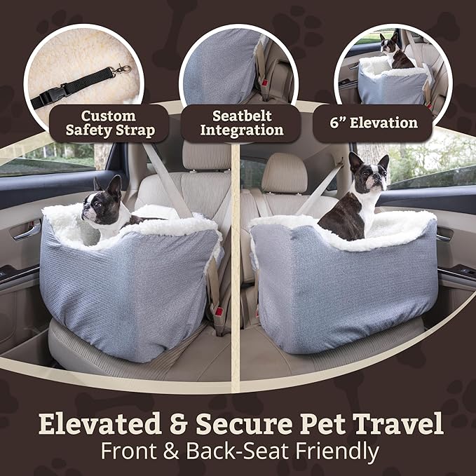 Snoozer Dog Car Seat: Lookout I Dog Booster Car Seat for Pets up to 25lbs, Helps Alleviate Travel Sickness & Fear for Dogs, Removable Washable Cover – Stone Diamond, Size Medium