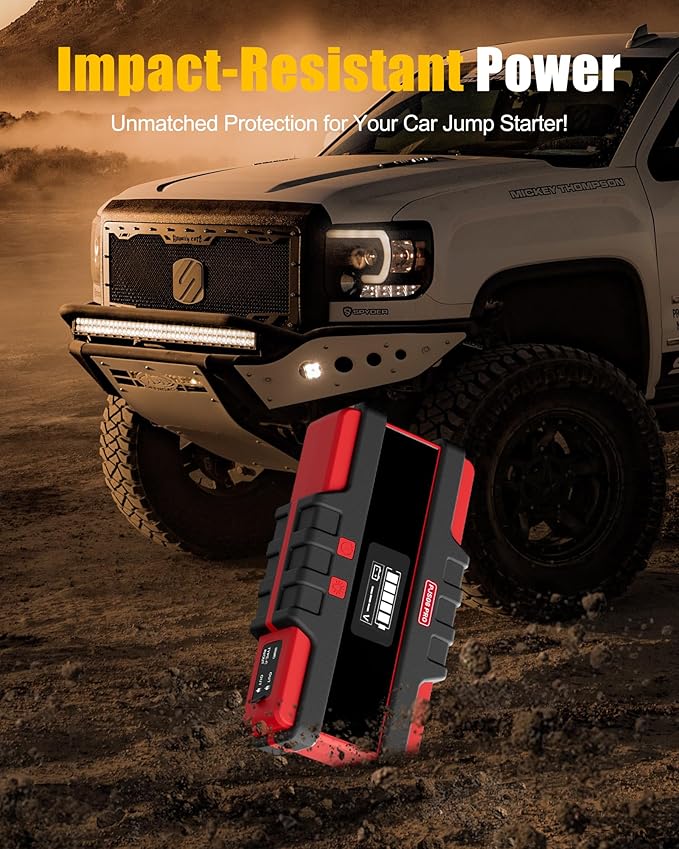Battery Jumper Starter Portable, 6000A (12V) - Portable Booster Pack with Voltage Detection & Protection for Gas/Diesel (Up to All / 12L)