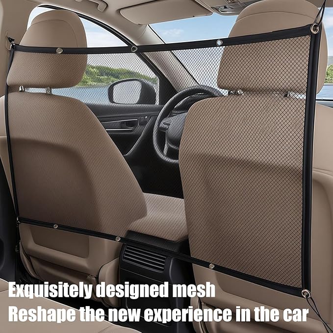 Dog Net for Car - Backseat Barrier Luggage Guard | Black Between Seat Safety Barrier for Vehicle | Heavy-Duty Foldable Isolation Net, Non-Slip Car Accessories for Safe Driving Pet Transportation