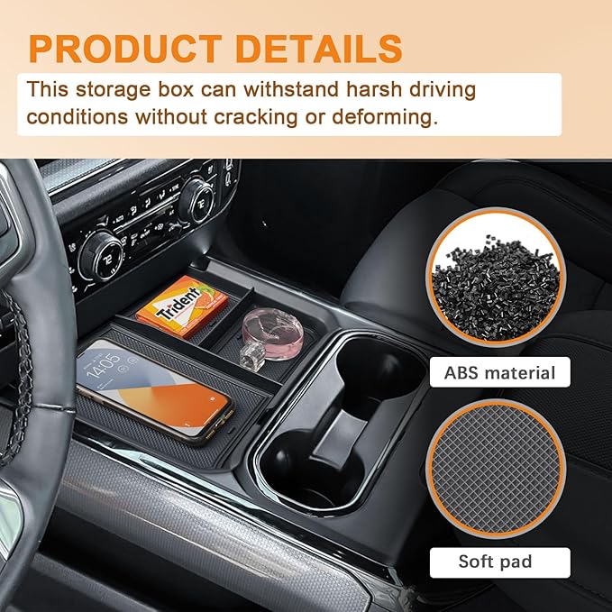 TACOBRO Front Center Console Organizer Tray Compatible with 2024-2025 2026 Chevy Silverado 2500HD/3500HD - Durable ABS Plastic with Rubber Pads - Silverado 2500HD/3500HD Storage Accessories