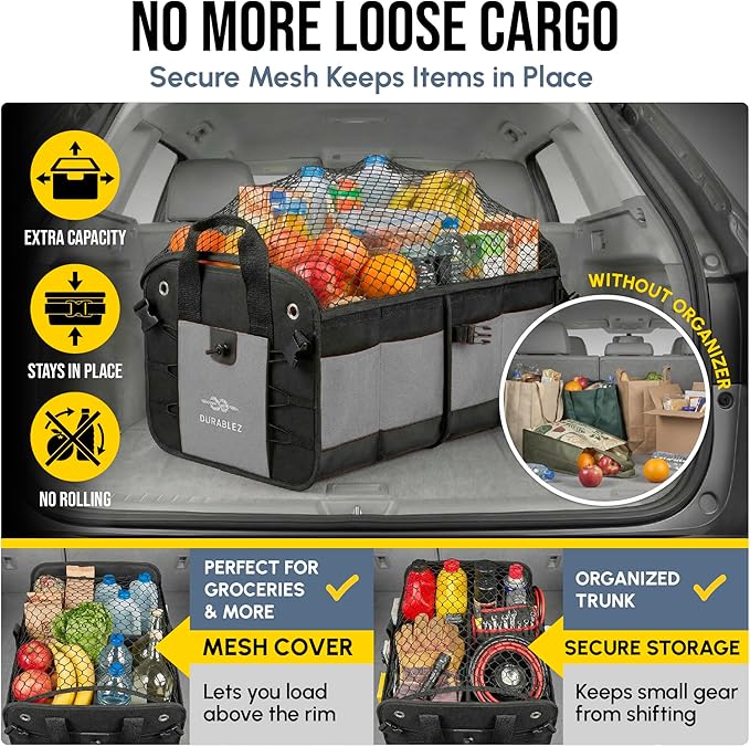 Modular 5-Section Trunk Organizer XL – Car Storage for Groceries, Tools, Sports Gear, Emergency Kits – Extra Large Multi-Module Cargo Box, Foldable, Detachable, Heavy Duty Design – Gray