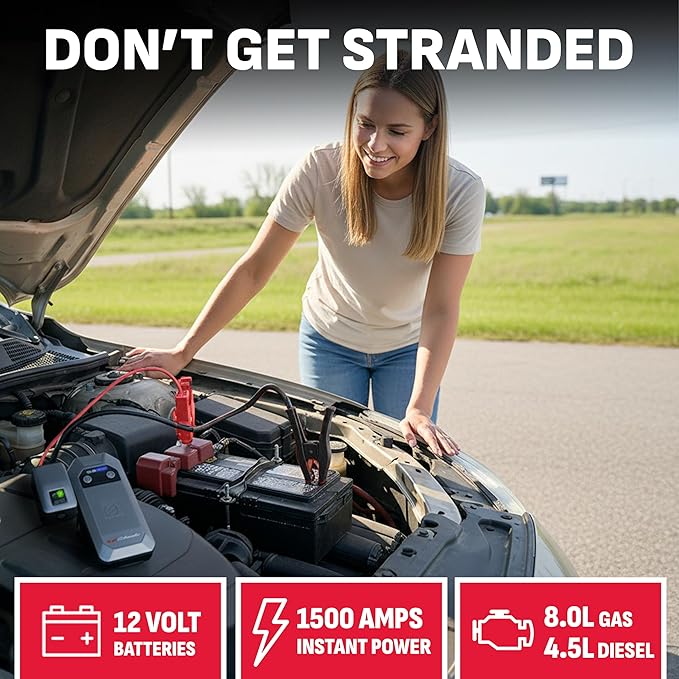 Schumacher Electric 12V Lithium Jump Starter & Power Pack - Portable 1500A Battery Jumper with 10W Wireless Charging, USBA/USBC Fast Charging & Multi-Mode LED Flashlight - 4-in-1 SL1674
