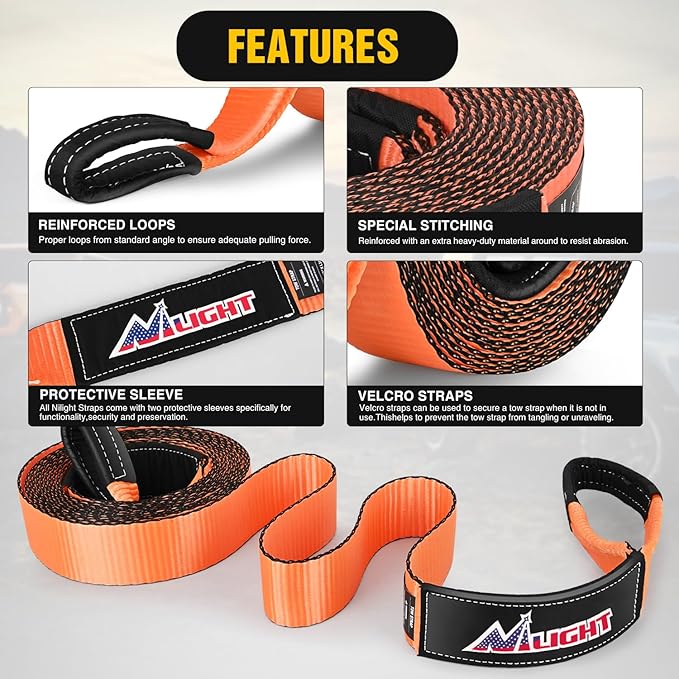 Nilight 3" x 20' Recovery Tow Strap Kit with 2Pcs 3/4" Anti-Theft D-Ring Shackles and Storage Bag Tow Rope for Car Truck SUV ATV (MBS 31500LBS)