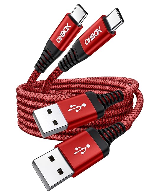 USB to USB C Cable Fast Charging [2 Pack 3FT], USB A to USB C Cable for Car, Durable Braided USB Type C iPhone Charger USBC Cord for iPhone 17/16/15/Pro Max/Plus, Samsung Galaxy S23 and More-Red