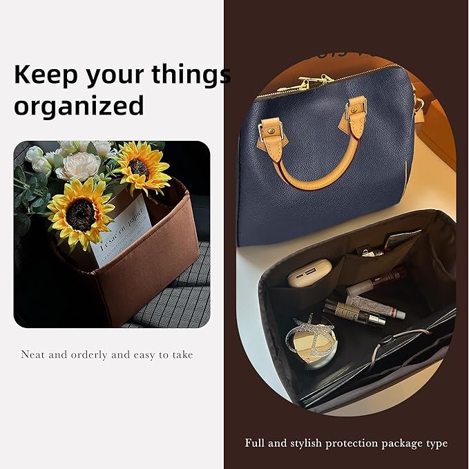 DGAZ Silk Purse Organizer Insert Fits LV Speedy 16/20/25/30/35/45 bags，Silky Smooth Bag Organizer，Luxury Handbag & Tote Shaper（Global Brown，SP45）