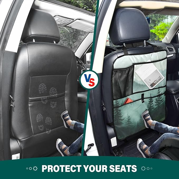 Green Mountains and Pine Trees 3500 1 Pack Backseat Car Organizer with Storage Pockets Seat Back Organizers for Kids Kick Mats Backseat Protector Automotive
