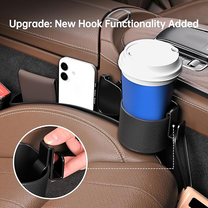2026 Upgraded Car Seat Gap Filler with Holder and Hook, Car Seat Accessories Interior, Car Seat Gap Plug with Storage Slot, Car Organizer Fit Sedan SUV Truck, Black