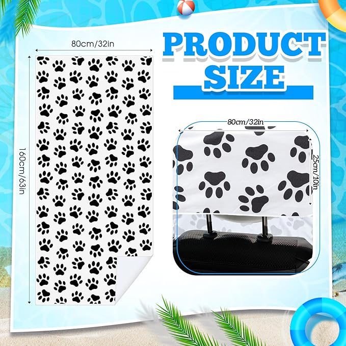 Hahafelt 2 Pack Car Seat Towel Covers with Storage Bag 63 x 32 Inch Athletic Running Towel Seat Sweat Washable Non Slip Cover Gift for Car Outdoor Sport Activities (Dog Footprints)