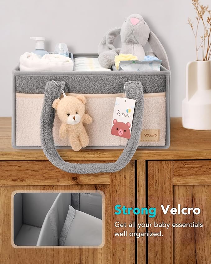 YOSING Diaper Caddy Organizer for Changing Table, Newborn Caddy for Car Travel, Nursery Storage and Car Organizer for Diapers and Baby Wipes, Gray+ White
