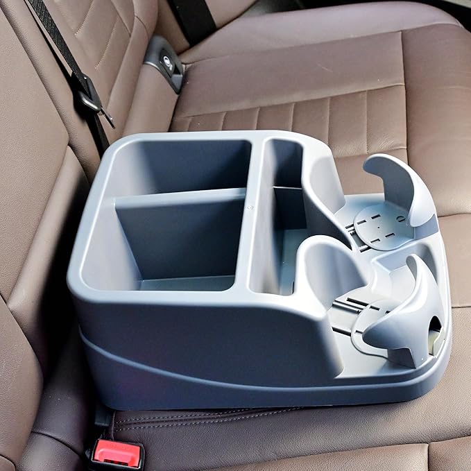 Universal Center Console Organizer for Truck Bench Seat & SUV, Truck Floor Console with Expandable Cup Holders, Fits Silverado Minivan, Stable Transmission Hump Storage Box for Car Backseat (Grey)