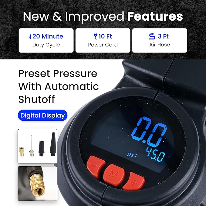 VIAIR Digital EVC85P - Portable Air Compressor Tire Inflator for Car, SUV & Truck | Preset Automatic Shut Off Feature | 12V Road Tire Pump Air Compressor 60 PSI