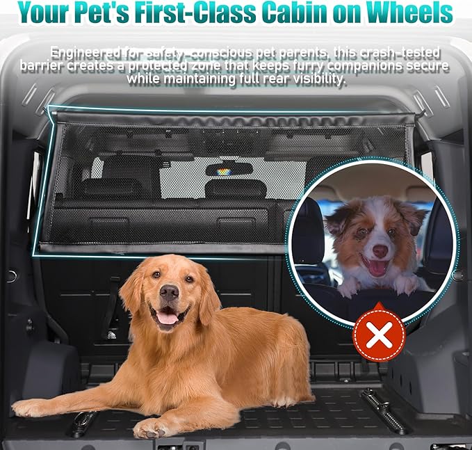 Universal Fit Pet Barrier Car Divider for Ineos Grenadier 2020-2025+ | Heavy-Duty Mesh Backseat & Trunk Dog Fence | Adjustable Vehicle Cargo Net for Travel Safety (Black)