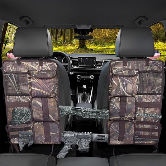2 Pack Tactical Seat Back Gun Racks, Truck Gun Rack for Hunting Gear, Camo Gun Holder for Car with Molle Panel, Automotive Gun Racks for Hunting Rifles/Shotguns, Hunting Gift for Men