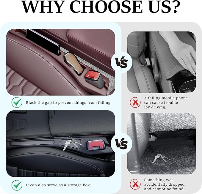 2PCS Car Seat Gap Filler Organizer, Multifunctional Car Gap Filler with Fill and Storage Function for Storing Phones Keys Cards, Universal No Drop Seat Guard for Cars (Brown)