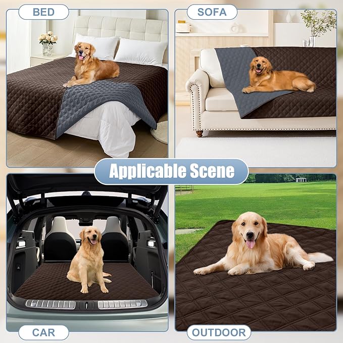 Smiry Waterproof Dog Bed Cover Pet Blanket, Soft Washable Dog Blanket for Furniture Bed Couch Sofa Reversible, Checkered (68"x82", Chocolate/Dark Grey)