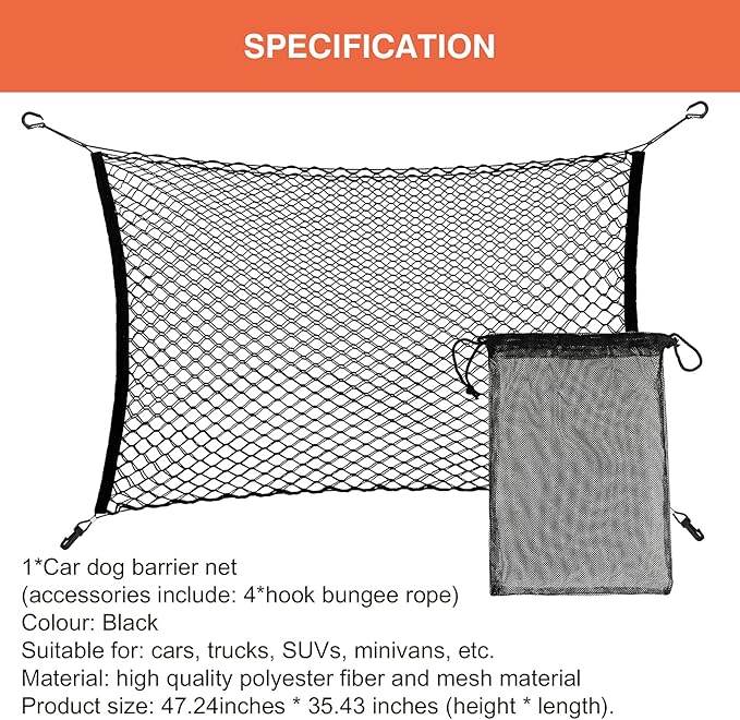 Dog Car Barrier, Double Layer Adjustable Pet Separation Net Compatible with SUV Vans Trucks 47.24x33.85