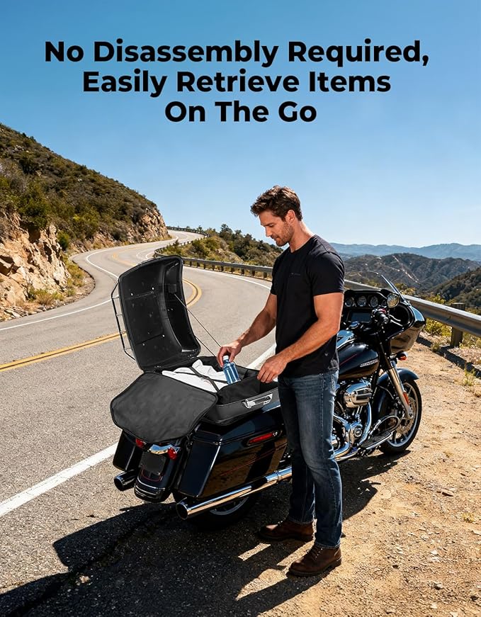 KEMIMOTO Rear Trunk Organizer Travel Soft Liner Luggage Bag 28L Compatible with Touring CVO Trike 1993-2025 Models for Street Glide Road Glide Road King (Standard Storage)