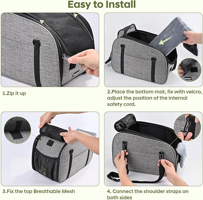 Dog Car Seat for Small Dog - Center Console Dog Car Seat with Double Protection Safety Belt and Non-Slip Bottom, Portable Pet Booster Seat with Washable Cushion & Storage Pocket, Grey